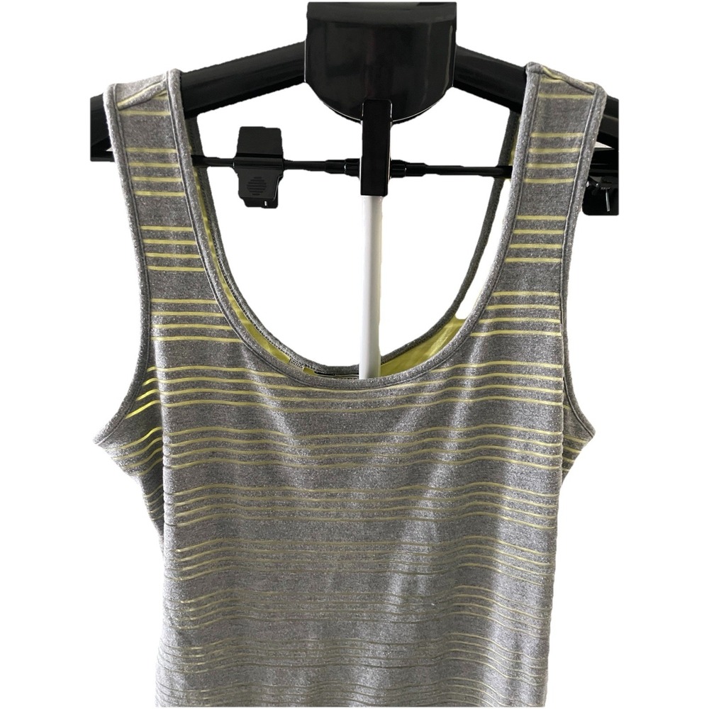 Guess Ladies Large Sleeveless Tank Dress Yellow Lining Sheer Gray Overlay Large